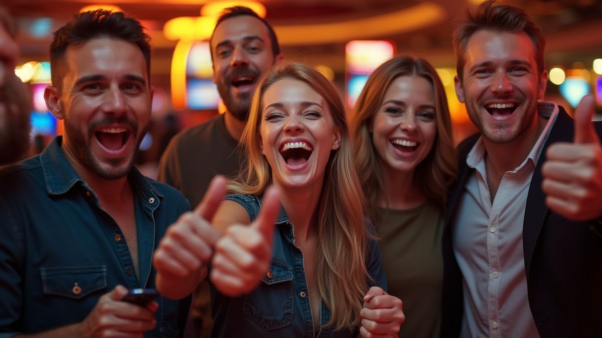 Jugadores celebrando en un casino.
