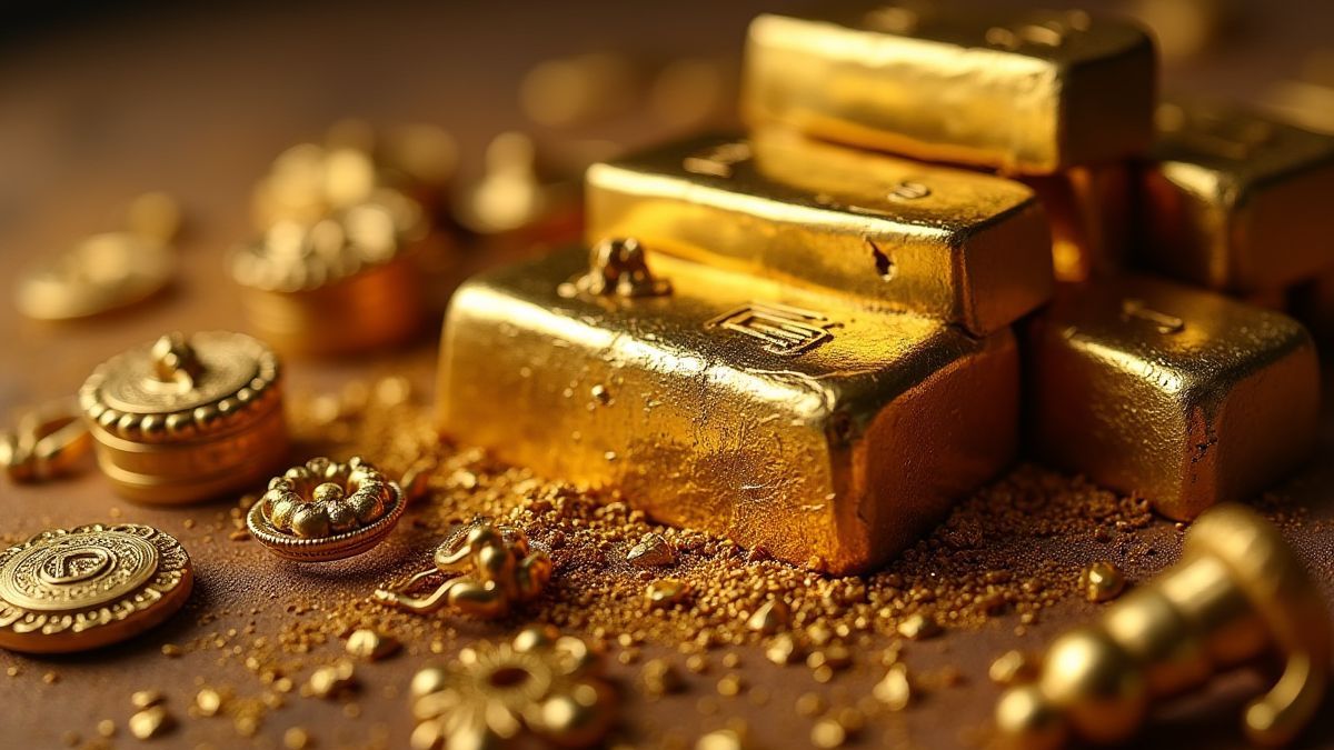 Lingots d'or et artefacts égyptiens anciens.