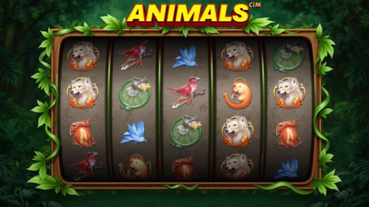 Slot reels with animal icons and jungle background