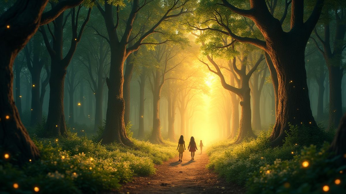 Ein magischer Wald erleuchtet von Feenstaub und Pixies.