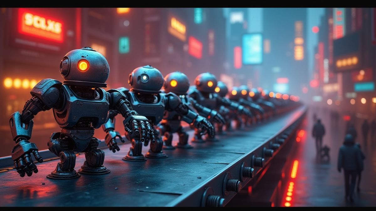 Robots mecánicos avanzando hacia los carretes del juego