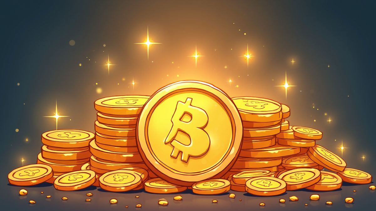 Des pièces se multipliant avec des éclats brillants.