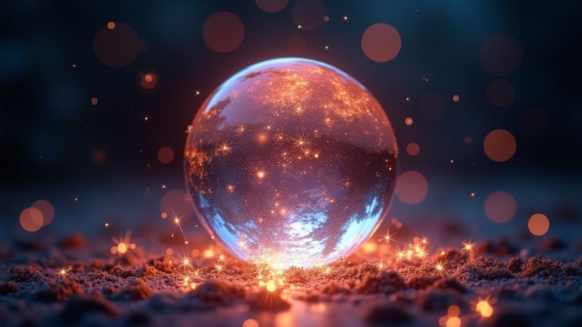 A glowing crystal ball surrounded by magical sparkles.