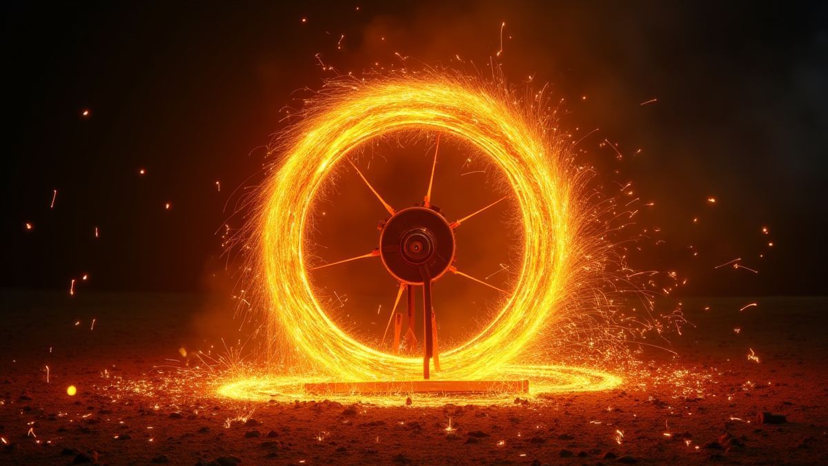 Rueda en llamas girando con chispas.