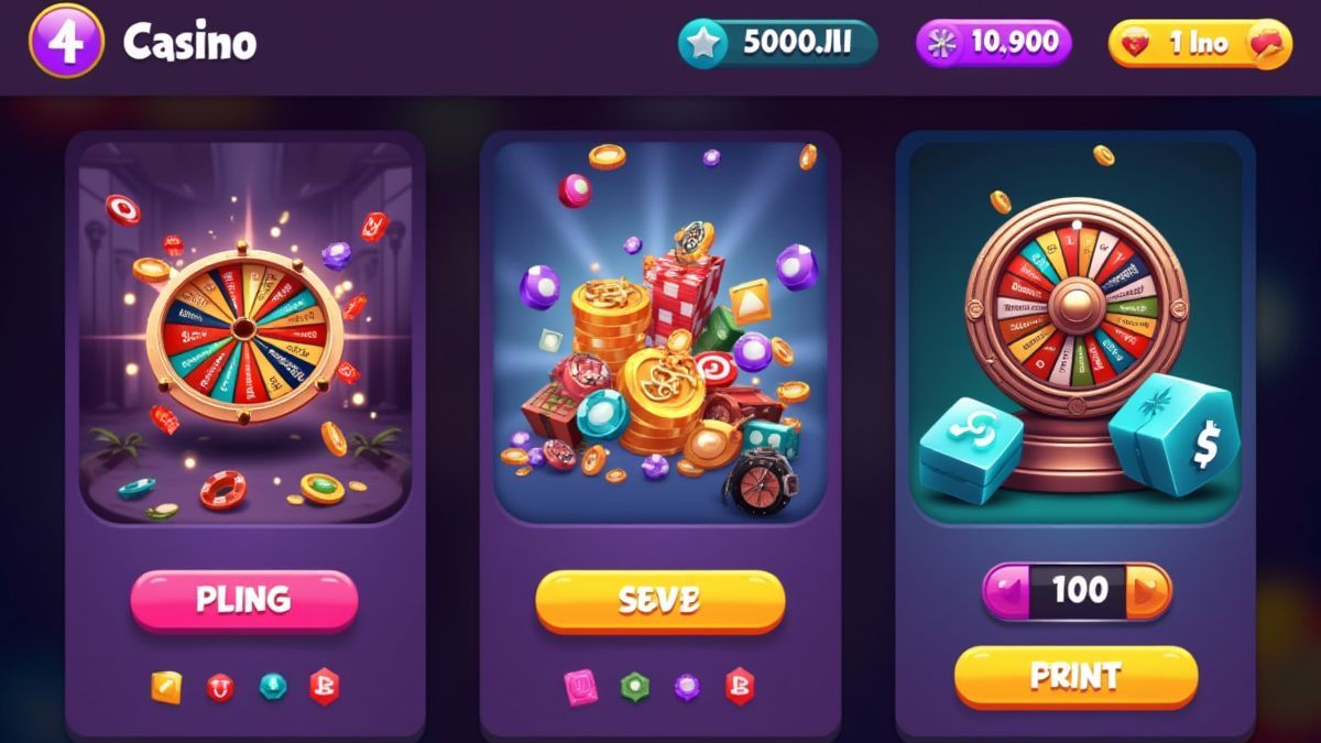 Benutzeroberfläche eines Casino-Spiels mit klaren Schaltflächen und einem Glücksrad.