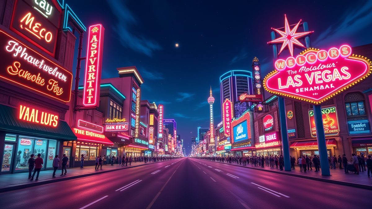 El Strip de Las Vegas lleno de luces de neón y casinos.