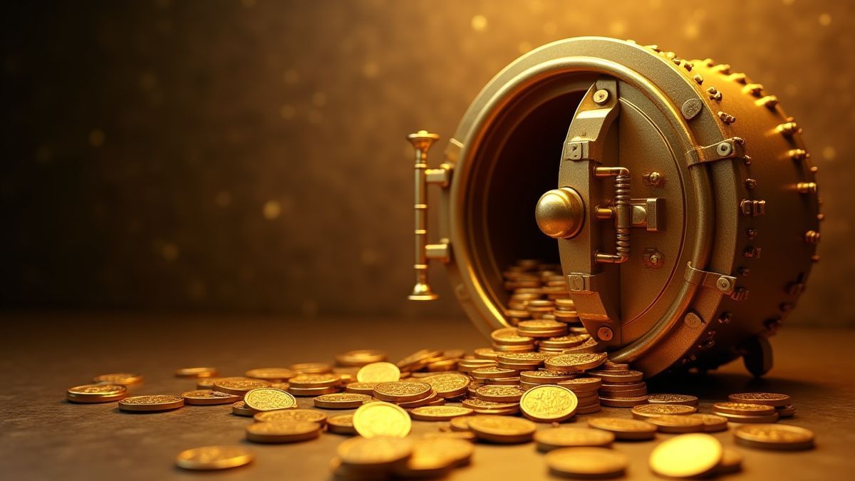 Golden vault with coins spilling out.
