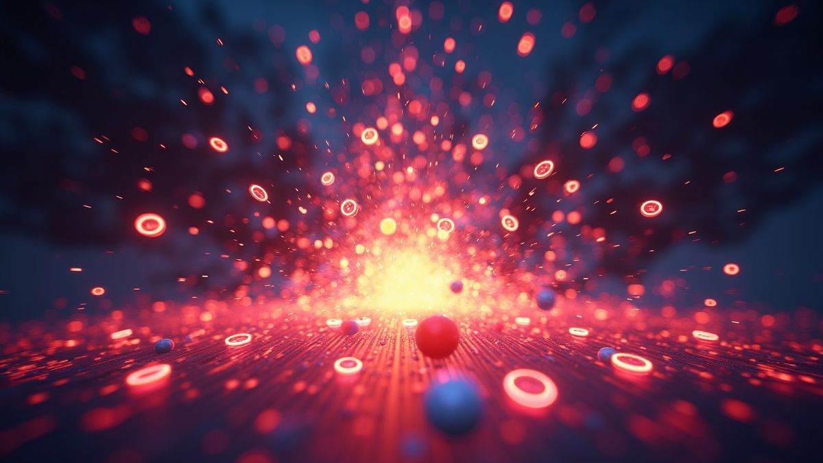 Tela de jogo com símbolos que explodem e novos caindo.