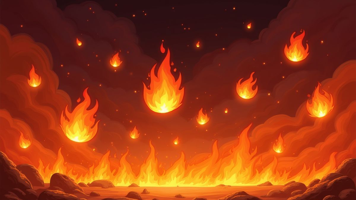 Scène avec flammes animées et symboles se transformant en jokers.