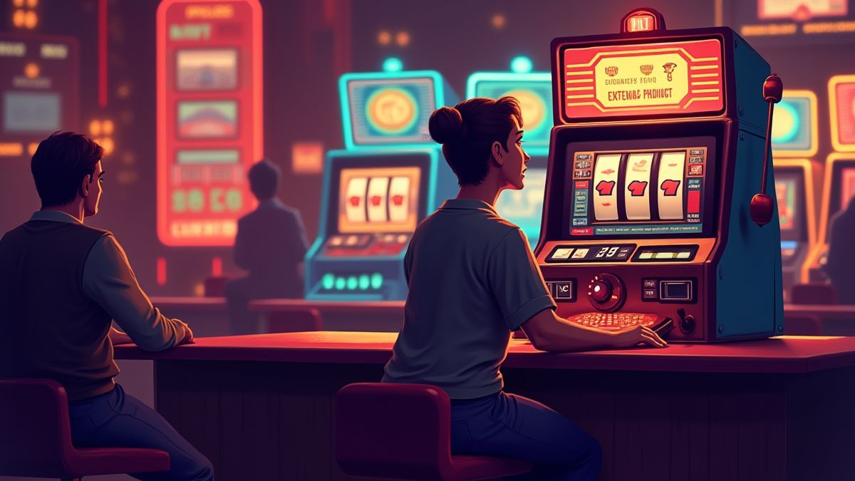 Spieler an einem Retro-Spielautomaten