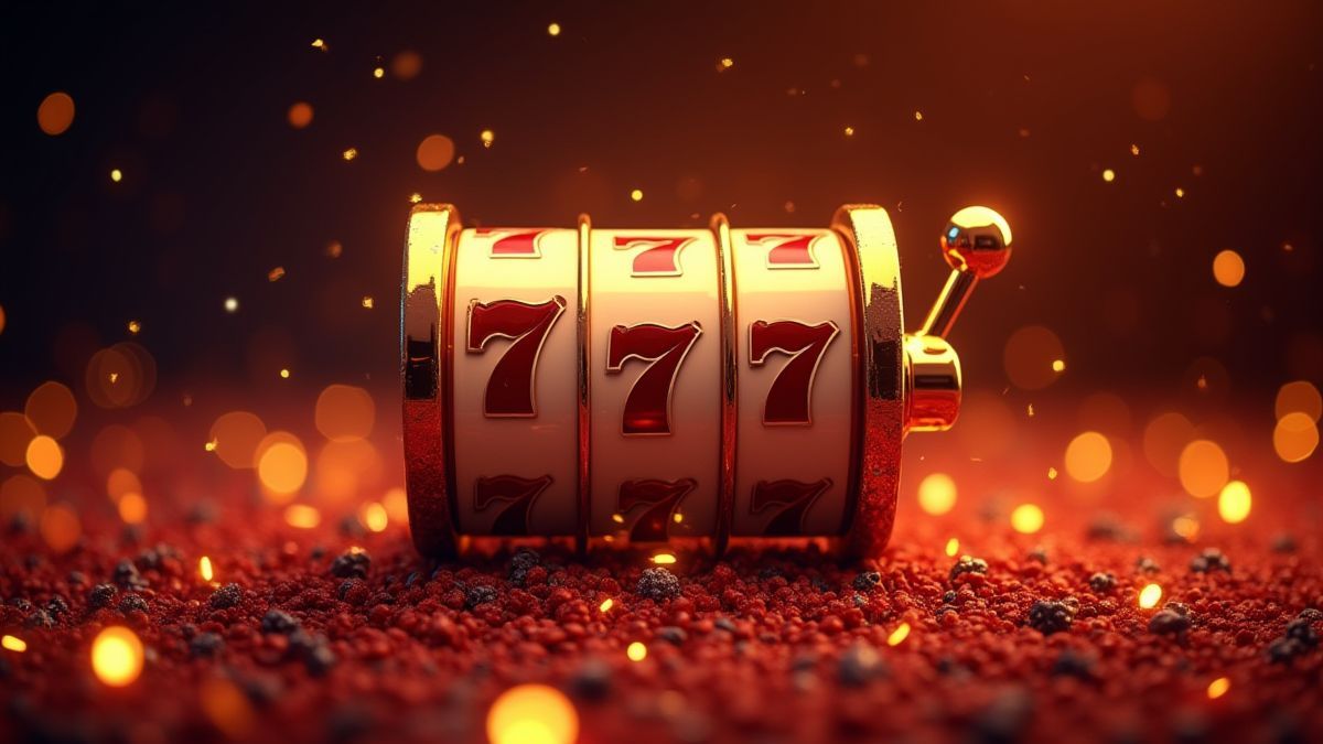 Eine Bild einer luxuriösen Spielautomaten umgeben von funkelnden Lichtern.