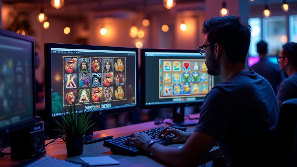 Designer arbeiten an Grafiken für Casinospiele.