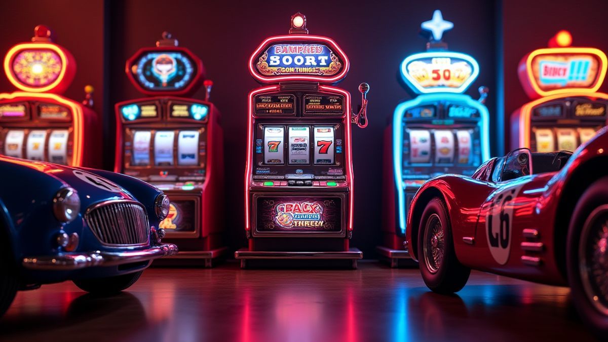 Tragamonedas estilo retro con coches clásicos