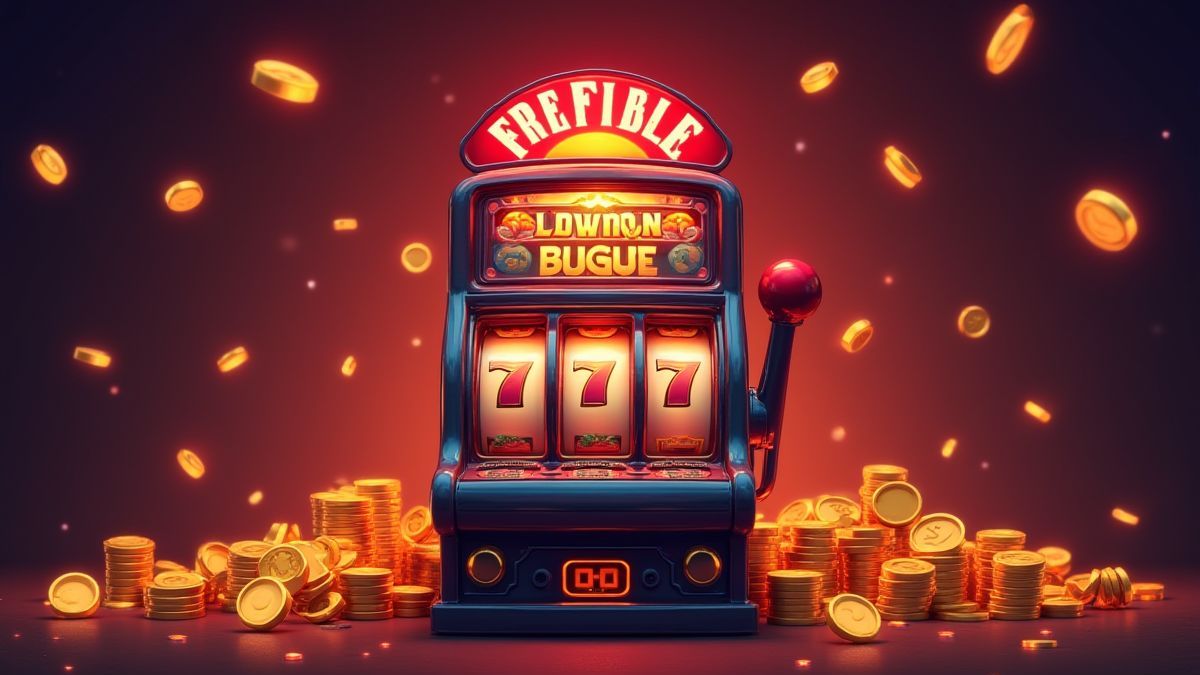 Retro-Spielautomat umgeben von Multiplikatoren und Glückssymbolen.