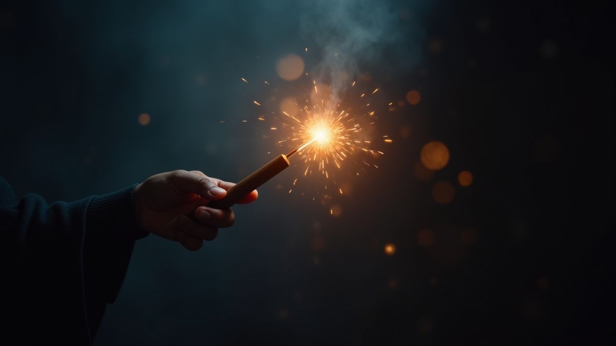 Une baguette magique lançant des effets de lumière dans une pièce enchantée.