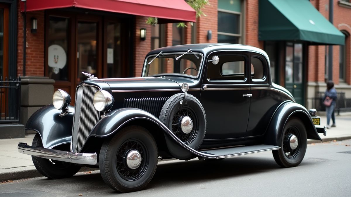 Classic car parked on a 1930s Chicago street.