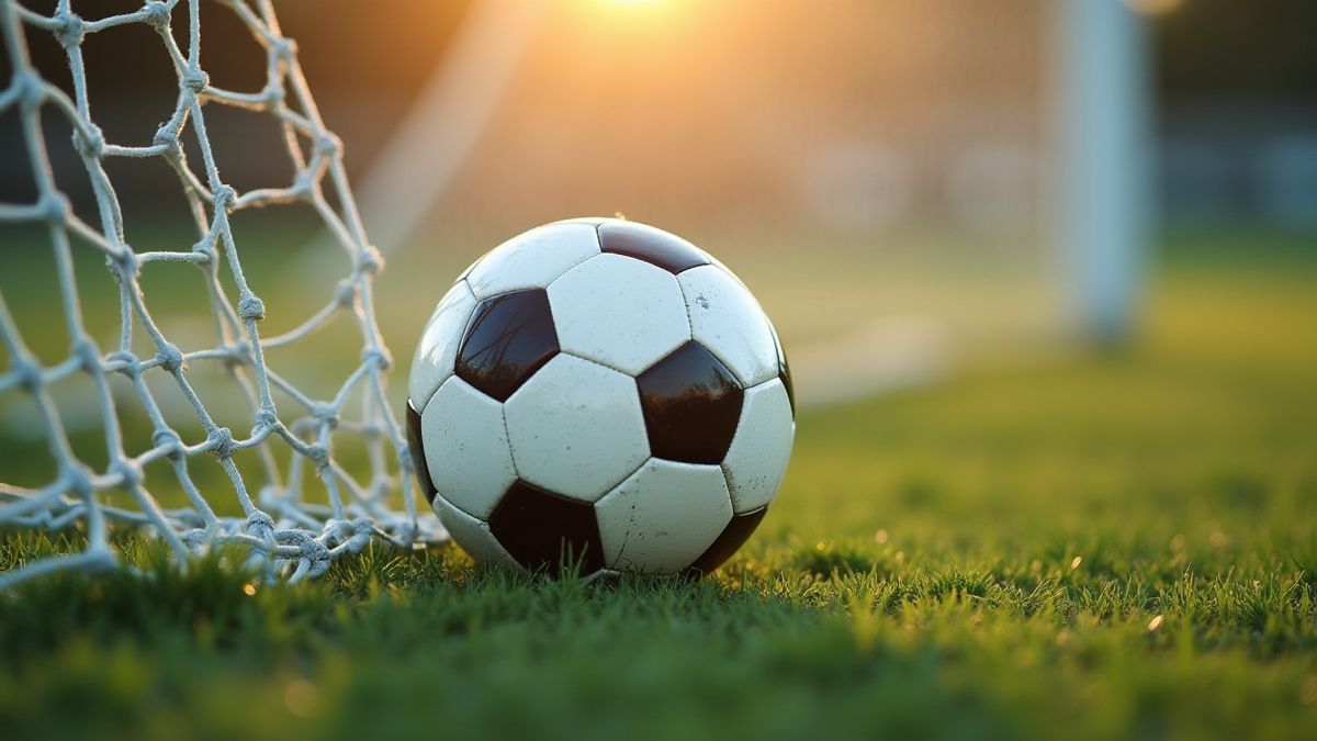 Bola de futebol entrando na rede em câmera lenta