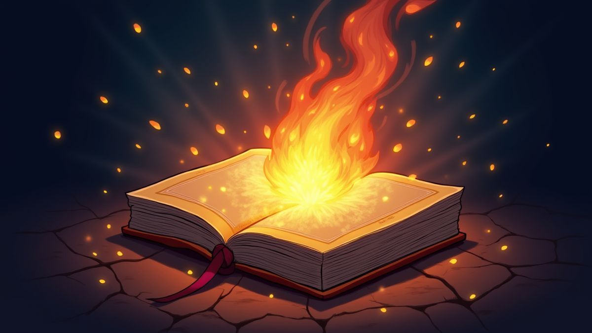 Un libro de hechizos brillante rodeado de energía mágica.