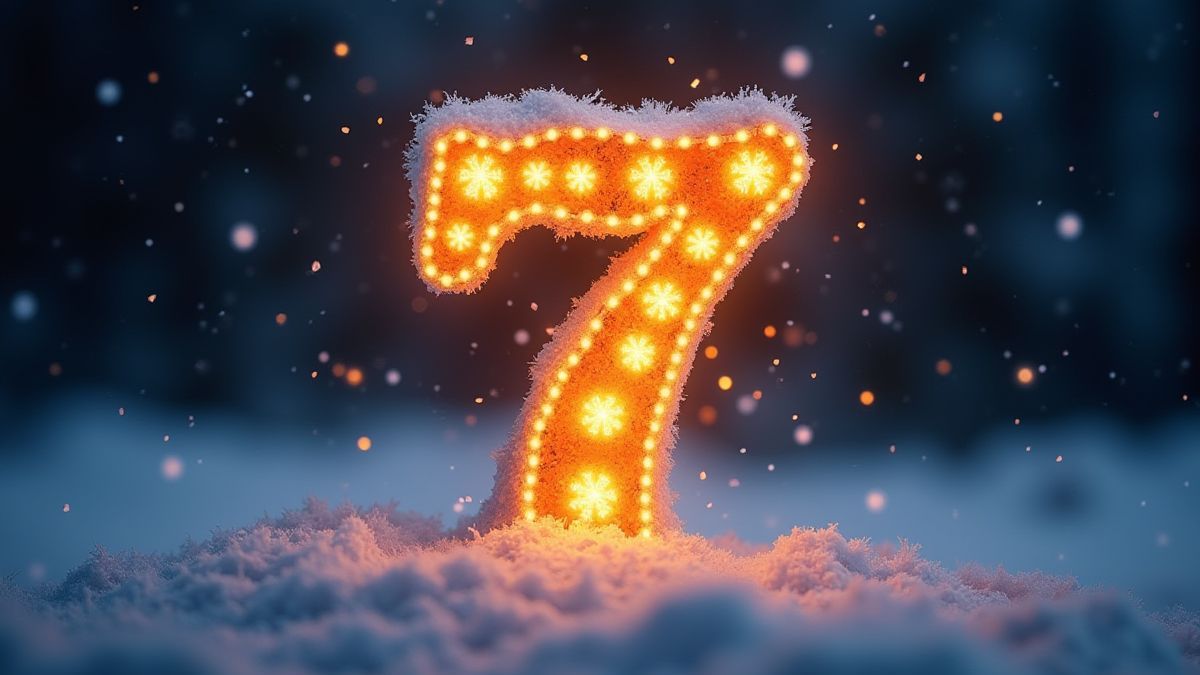 Lucky 7 symbol surrounded by snowflakes and icy effects.