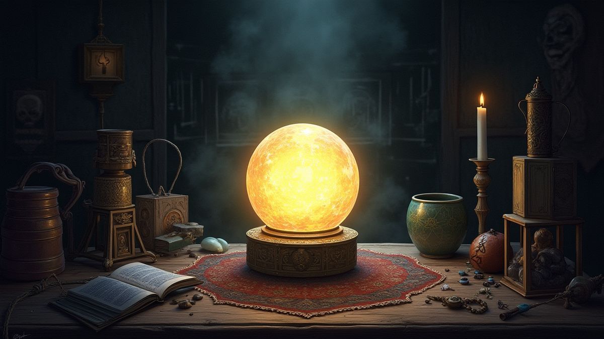 Une boule de cristal brillante dans une pièce magique