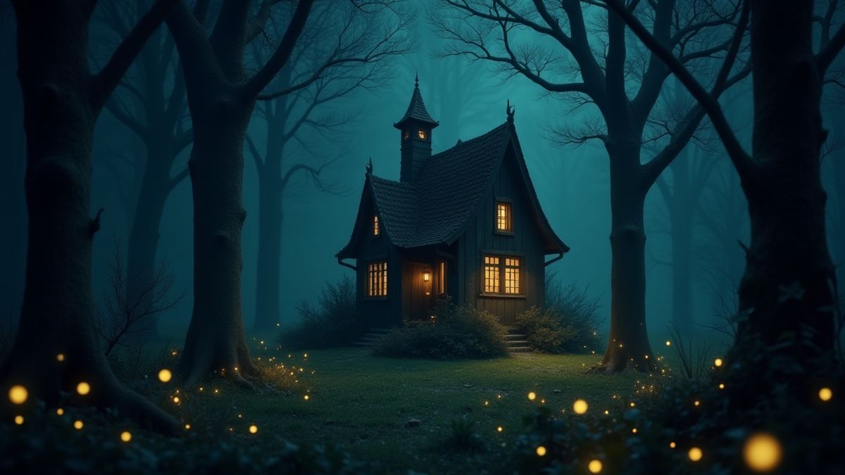 Une maison de sorcière dans une forêt enchantée