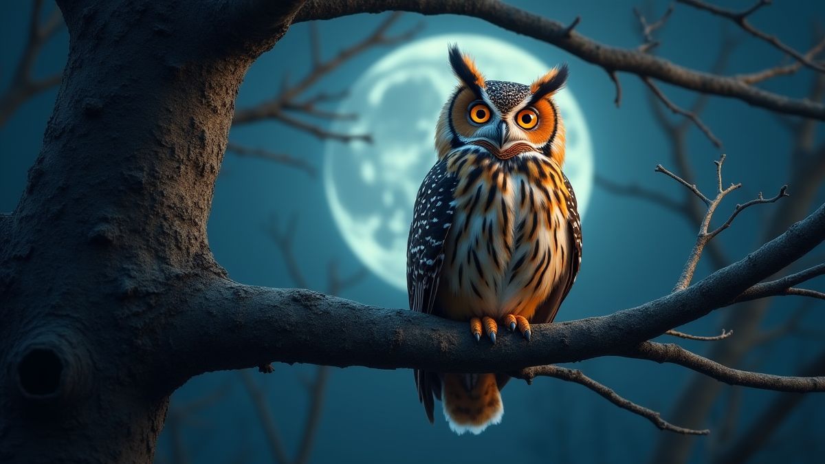 Un hibou sur une branche sous la lune pleine