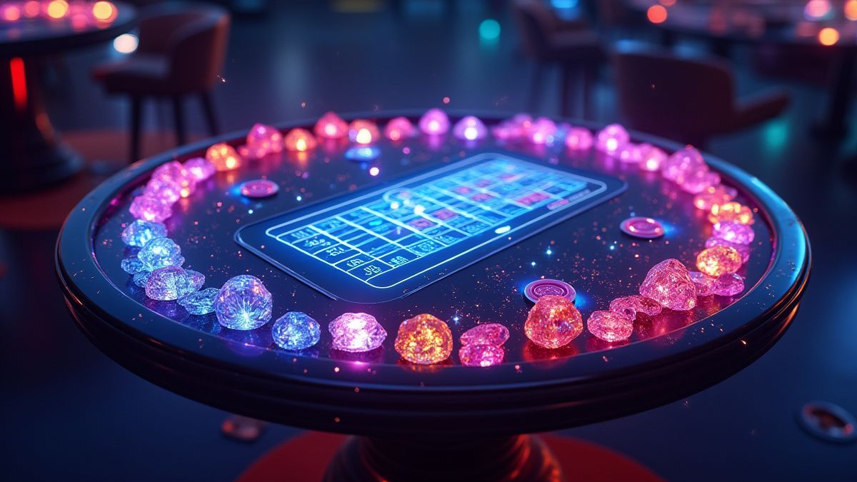 Table futuriste avec des gemmes brillantes