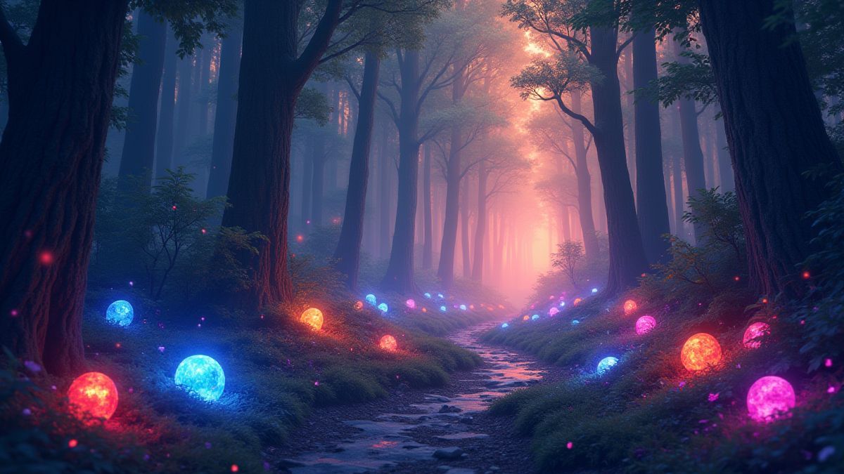 Ein magischer Wald voller glitzernder Edelsteine.