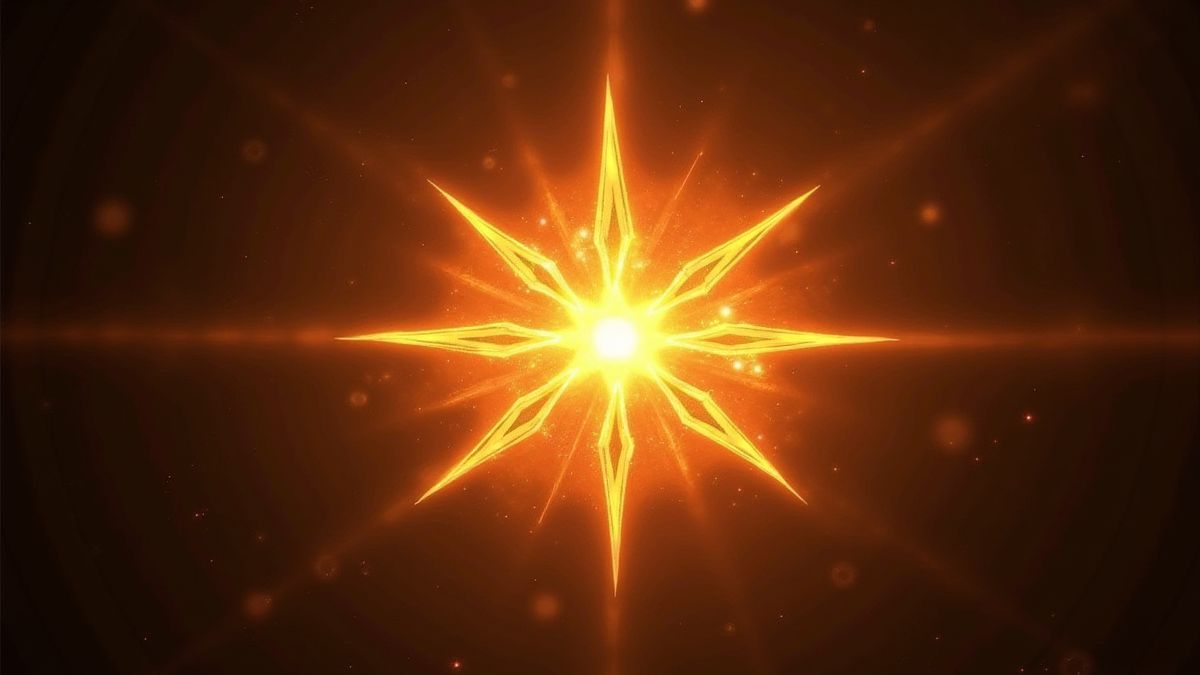 Ein strahlender goldener Stern umgeben von leuchtenden Effekten.