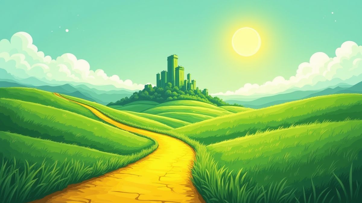 Um caminho de ladrilhos amarelos para a Cidade Esmeralda.