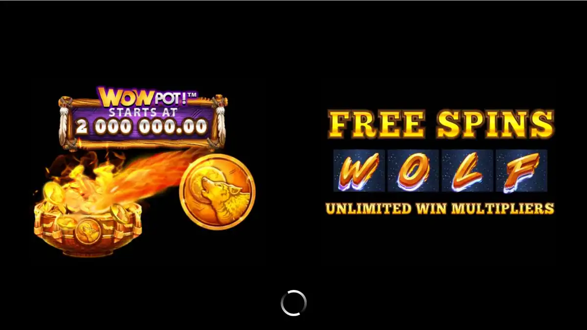 Pantalla de introducción de Wolf Blaze WOWPOT! Megaways que muestra WowPot y tiradas gratis con multiplicadores ilimitados