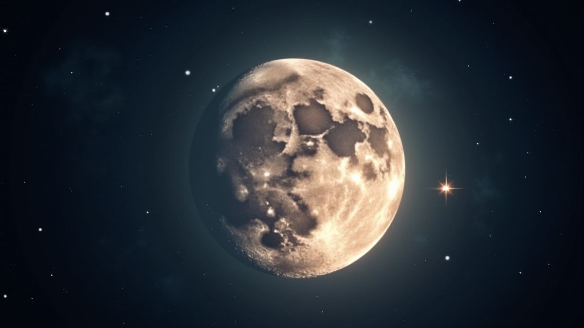 Luna brillante con estrellas y un aura misteriosa.