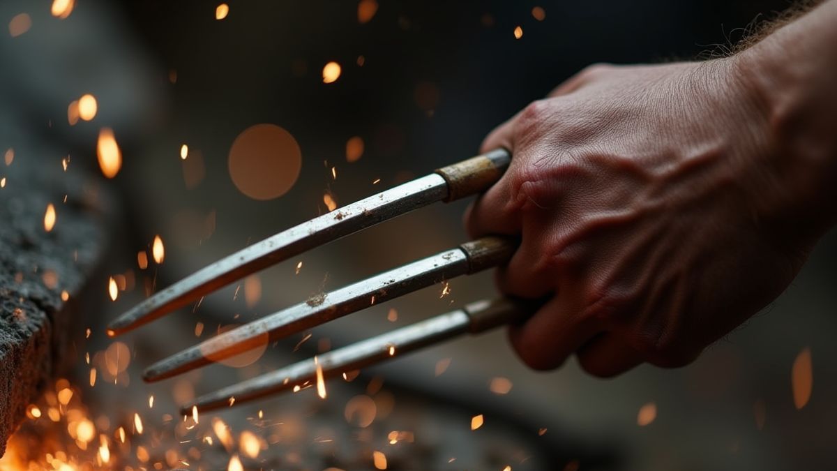 Las garras de Wolverine golpeando una superficie metálica con chispas.