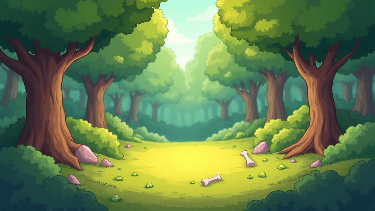 Bos animatie met pootafdrukken en botten.