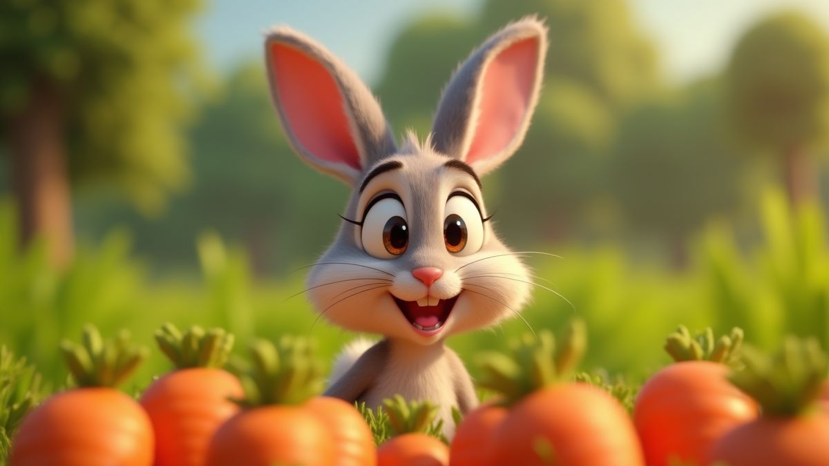 Mischievous rabbit looking at carrots on the farm.