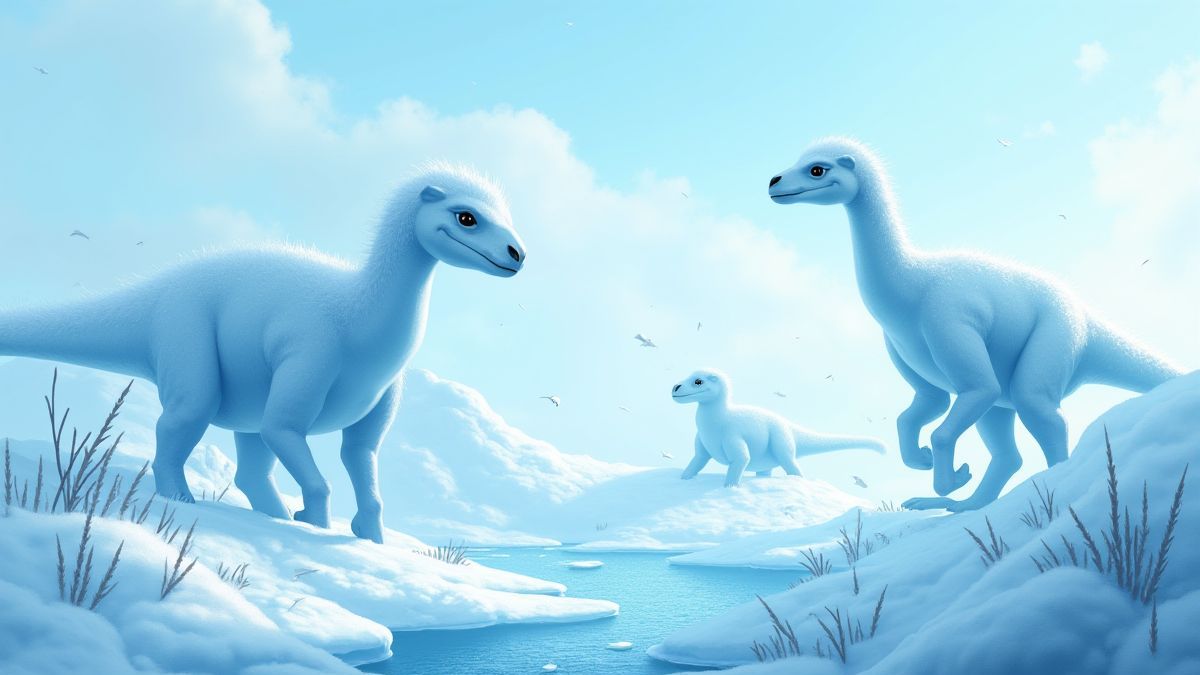 Prehistorische dieren bevroren in een ijzig landschap