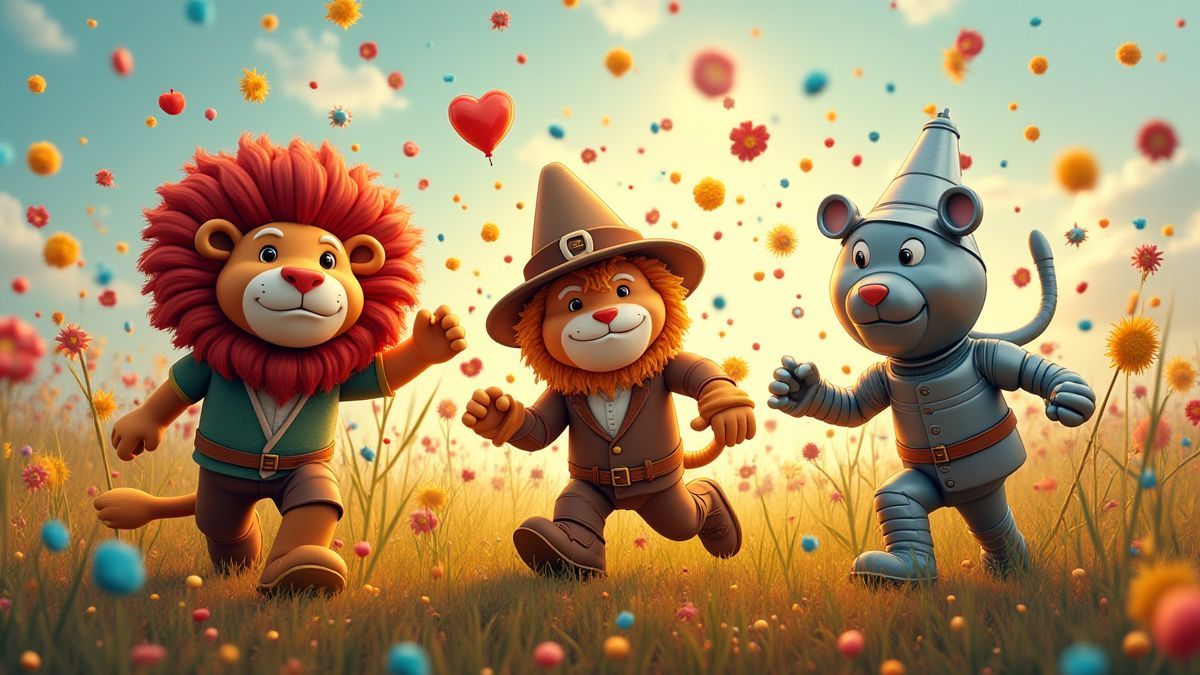 Icons of the Lion, Scarecrow, and Tin Man cascading.