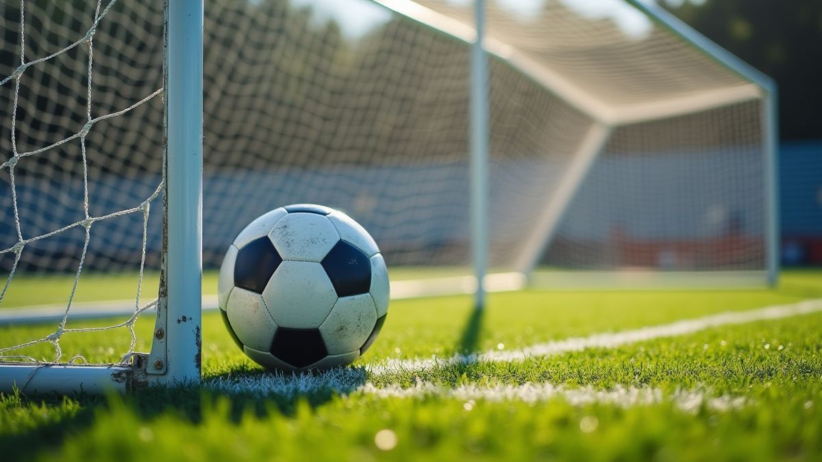 A football about to enter the goal.
