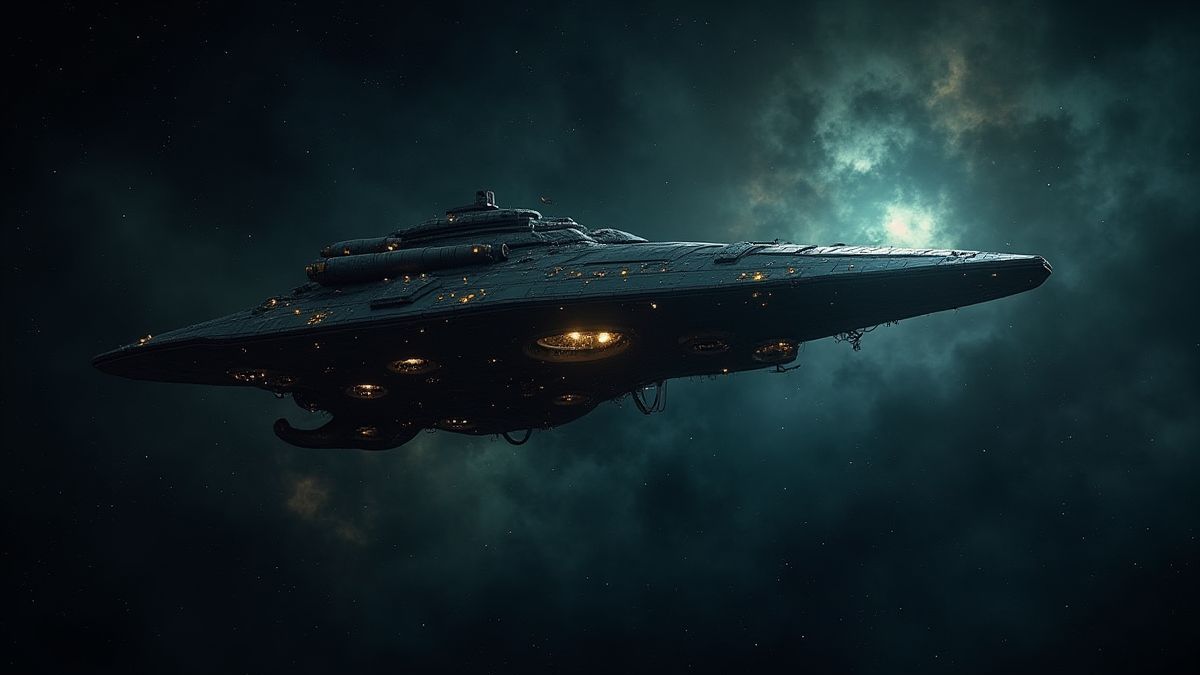 Nave espacial alienígena en un cielo estrellado.