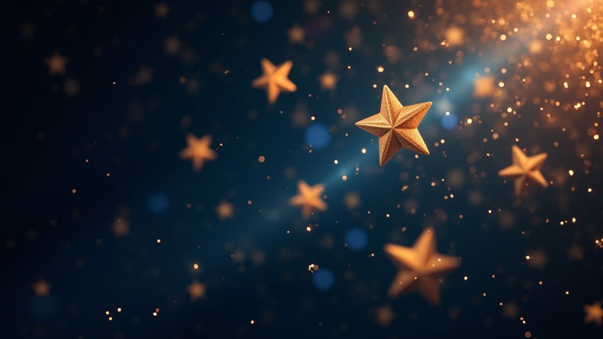 Estrellas doradas flotando en un cielo brillante.