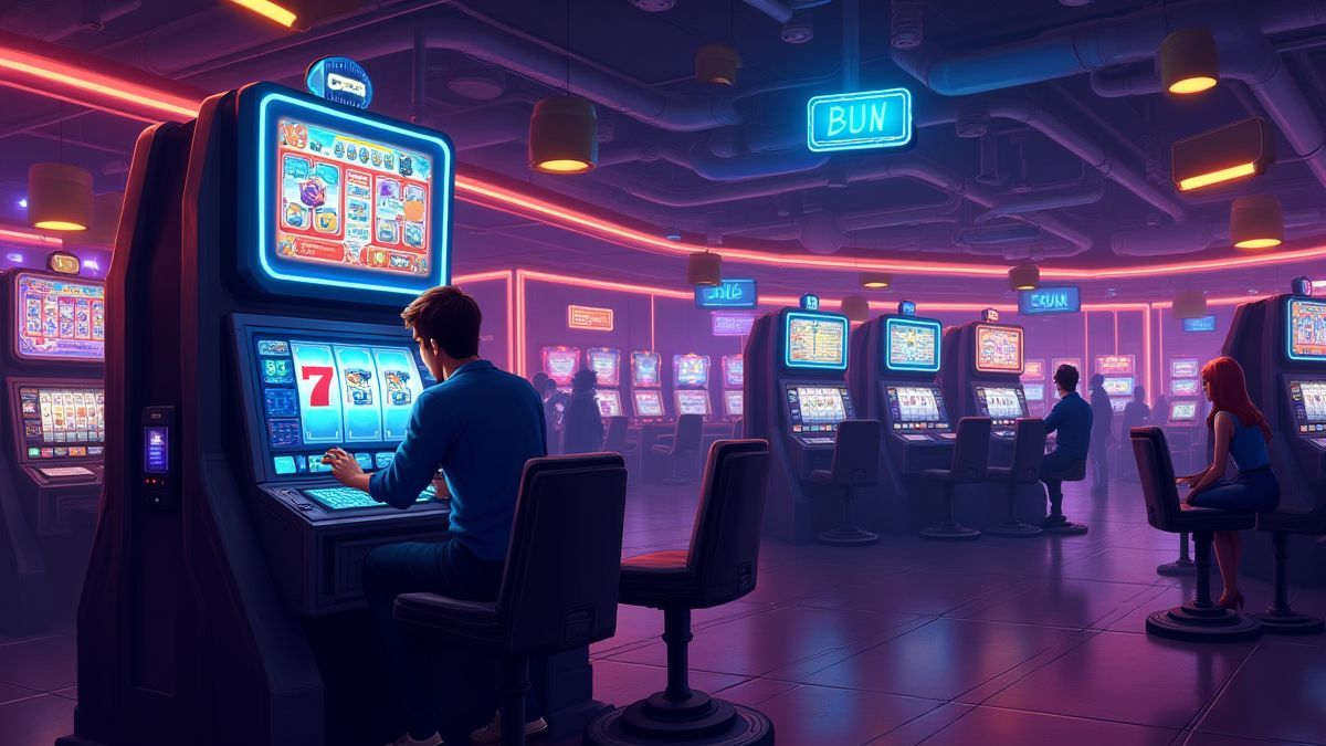 Joueur planifiant des stratégies sur une machine à sous futuriste