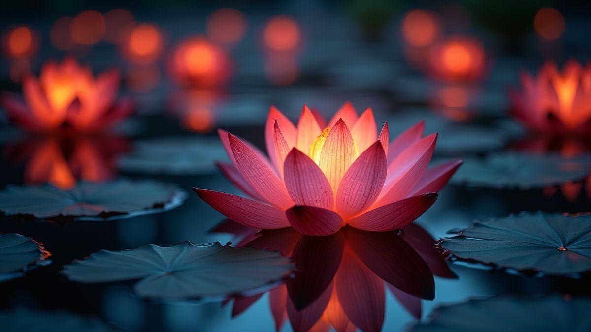 Bright lotus flower in a mystical pond.