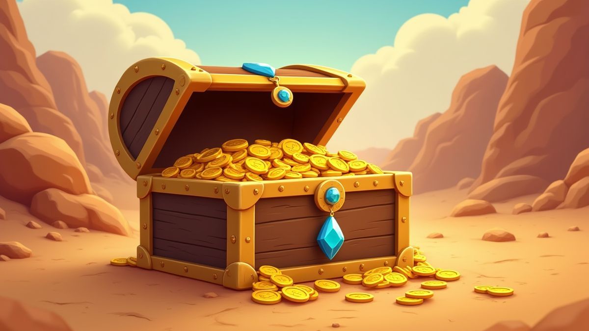 Cofre del tesoro lleno de monedas de oro.