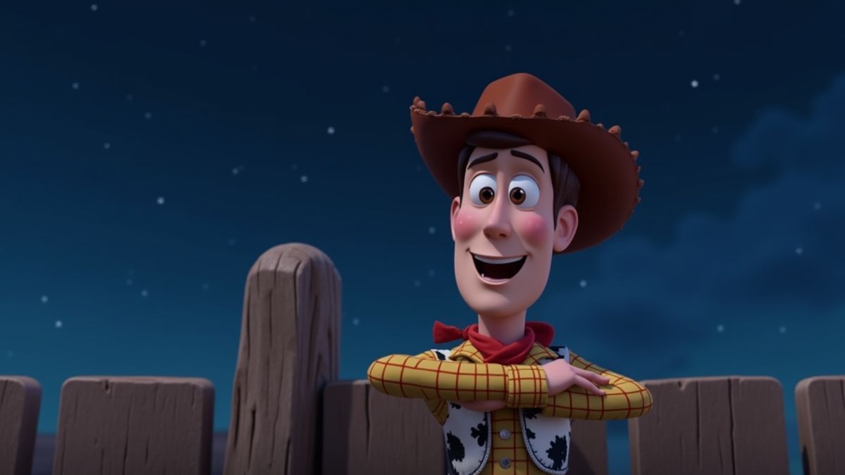Vaquero animado bajo un cielo estrellado.