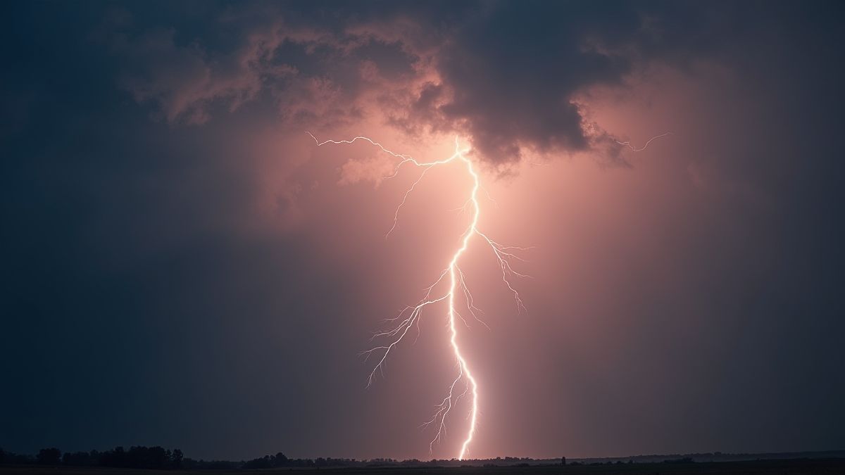 Rayo caindo do céu em cena dramática.