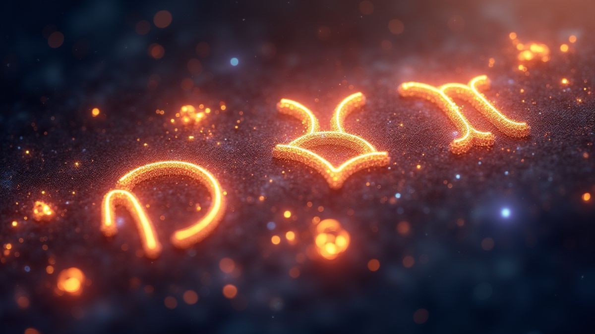 Símbolos zodiacales brillando en un fondo celestial.