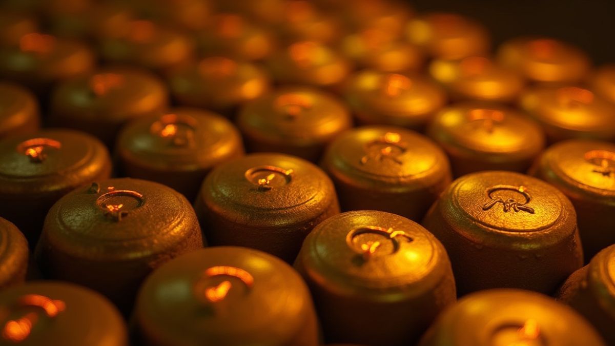 Barris dourados brilhando com símbolos misteriosos.