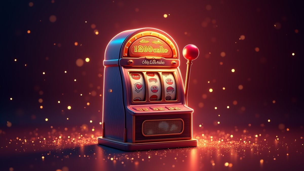 Máquina de slot retrô com efeitos mágicos e brilhos.